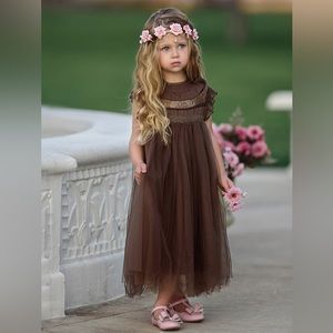 Trish Scully Child Brown Tulle Flower Girl Portrait Dress 4/6 🤎👑